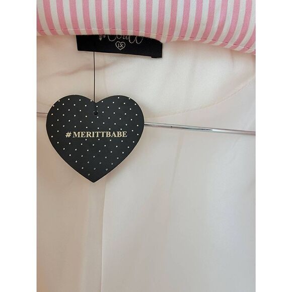 NEW! Oversized Ivory/Cream Glam Satin Feather Cuff Blazer - Picture 10 of 11